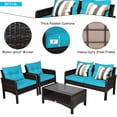 thumbnail image 2 of 4-Piece Patio Conversation Sofa Set Outdoor Rattan Furniture Set with Turquoise Cushion and Coffee Table, 2 of 8