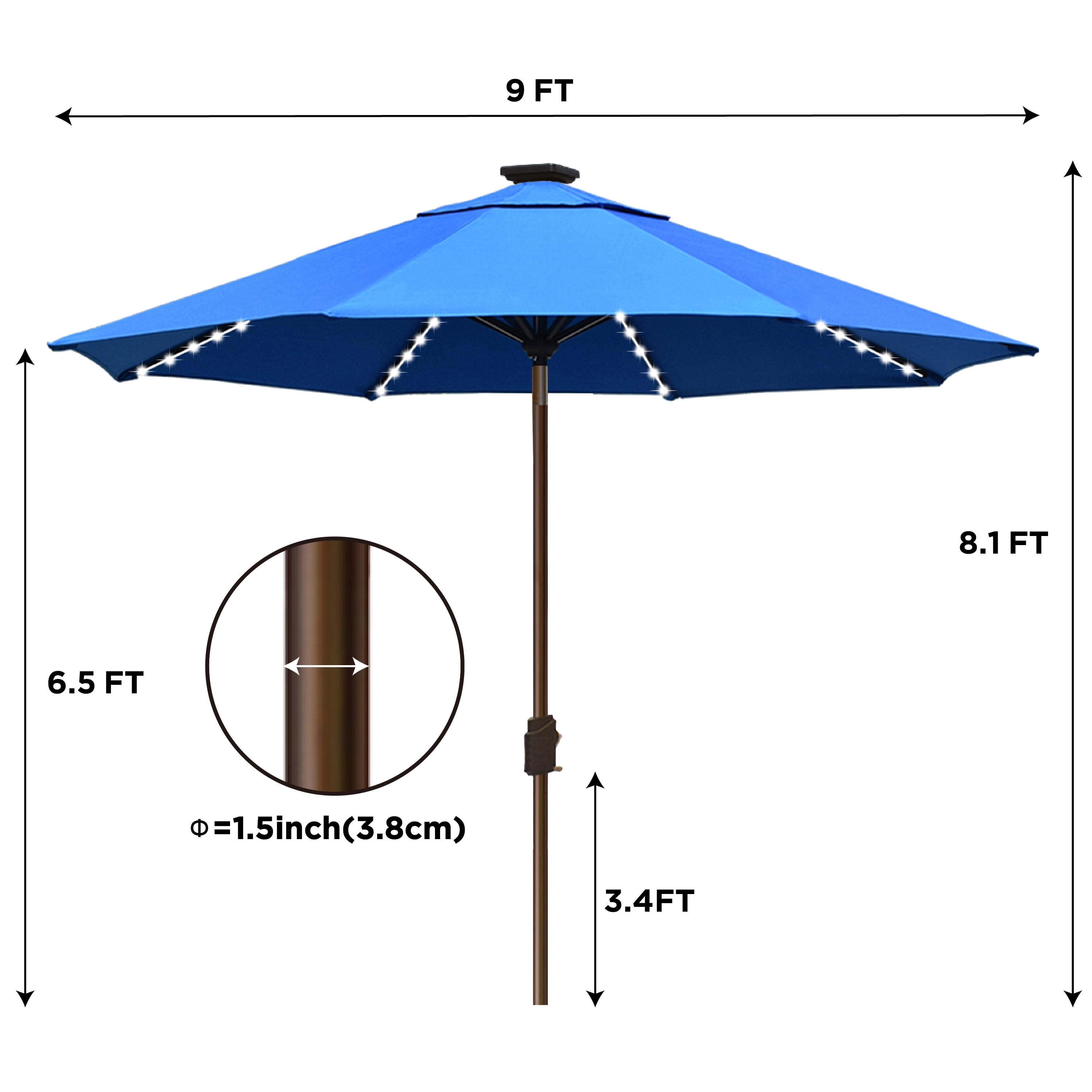 EliteShade Sunbrella Solar Umbrellas 9ft Market Umbrella with 80 LED Lights Patio Umbrellas Outdoor Table Umbrella（Blue）