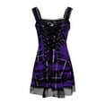 thumbnail image 2 of FAKKDUK Women's 2023 Gothic Dress Gothic Clothes Punk Halloween Lace Net Sleeveless Strap Drawstring Goth Clothes for Women and Girl Punk Spaghetti Strap Dress, Purple&M, 2 of 3