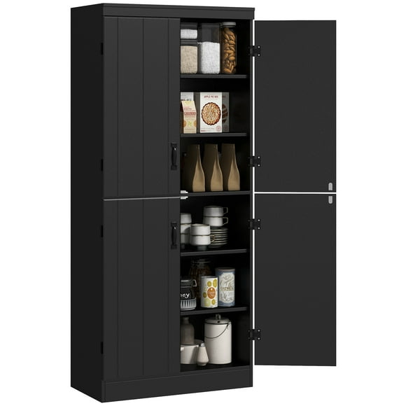 HOMCOM Kitchen Pantry Storage Cabinet, 6-tier Pantry with 4 Doors, Black