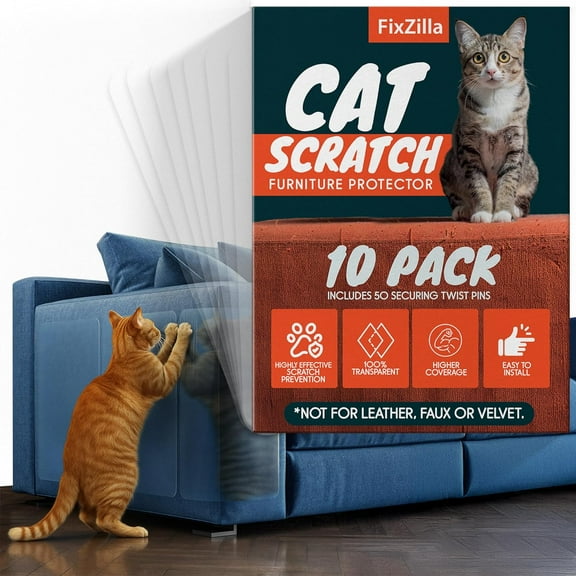 FixZilla 10-Piece Clear Anti Scratch Furniture Protector, Cat and Dog Scratch Deterrent Couch Protector for Sofa & Wall