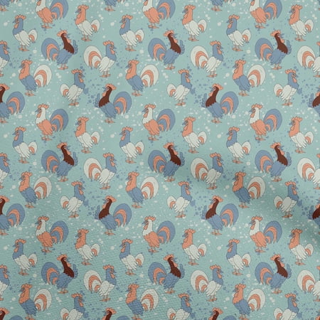 oneOone Cotton Jersey Light Blue Fabric Birds Rooster Diy Clothing Quilting Fabric Print Fabric By Yard 58 Inch Wide