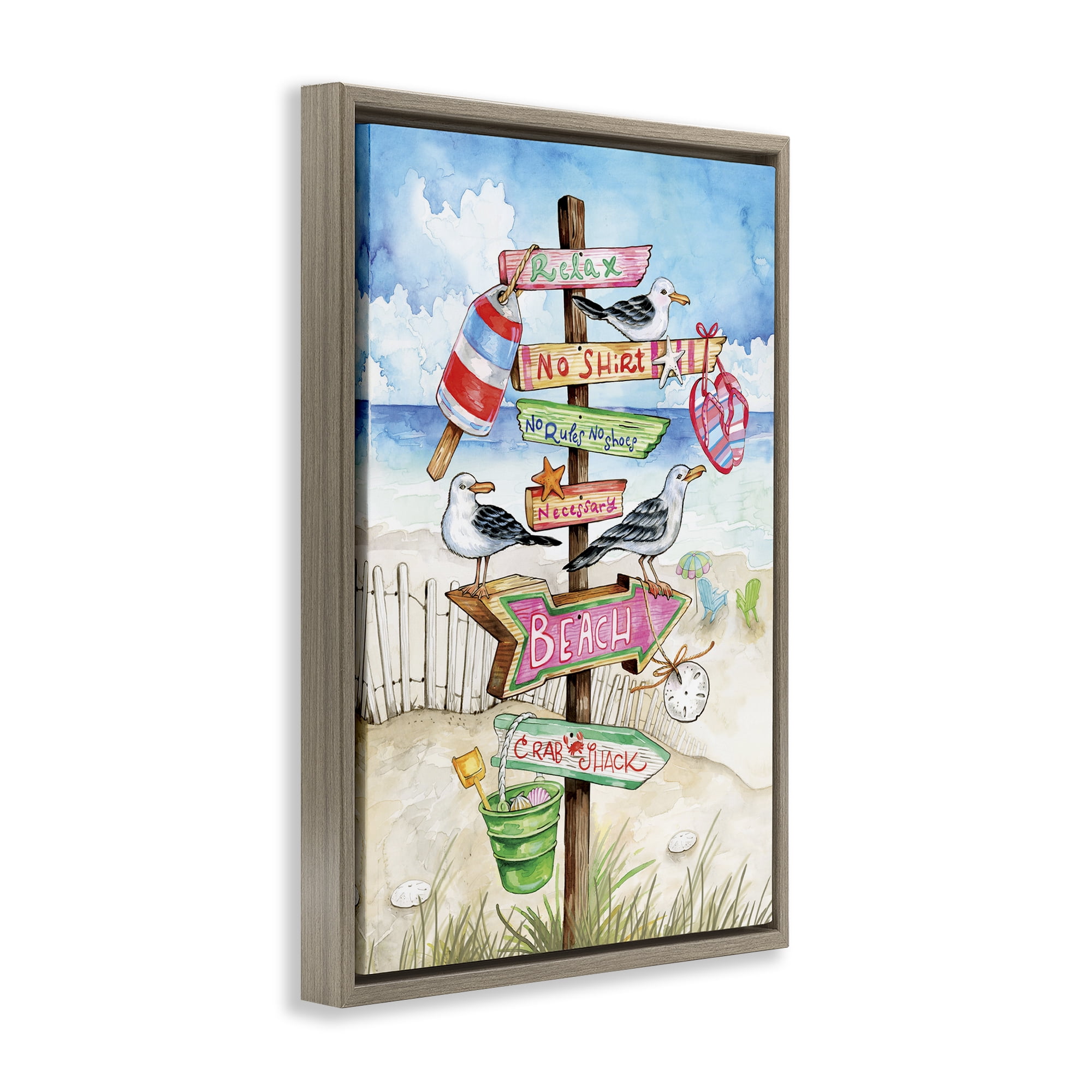 Stupell Industries Seaside Rules Signs Nautical & Beach Painting Brown Floater Framed Canvas Art Print Wall Art, 17 x 25