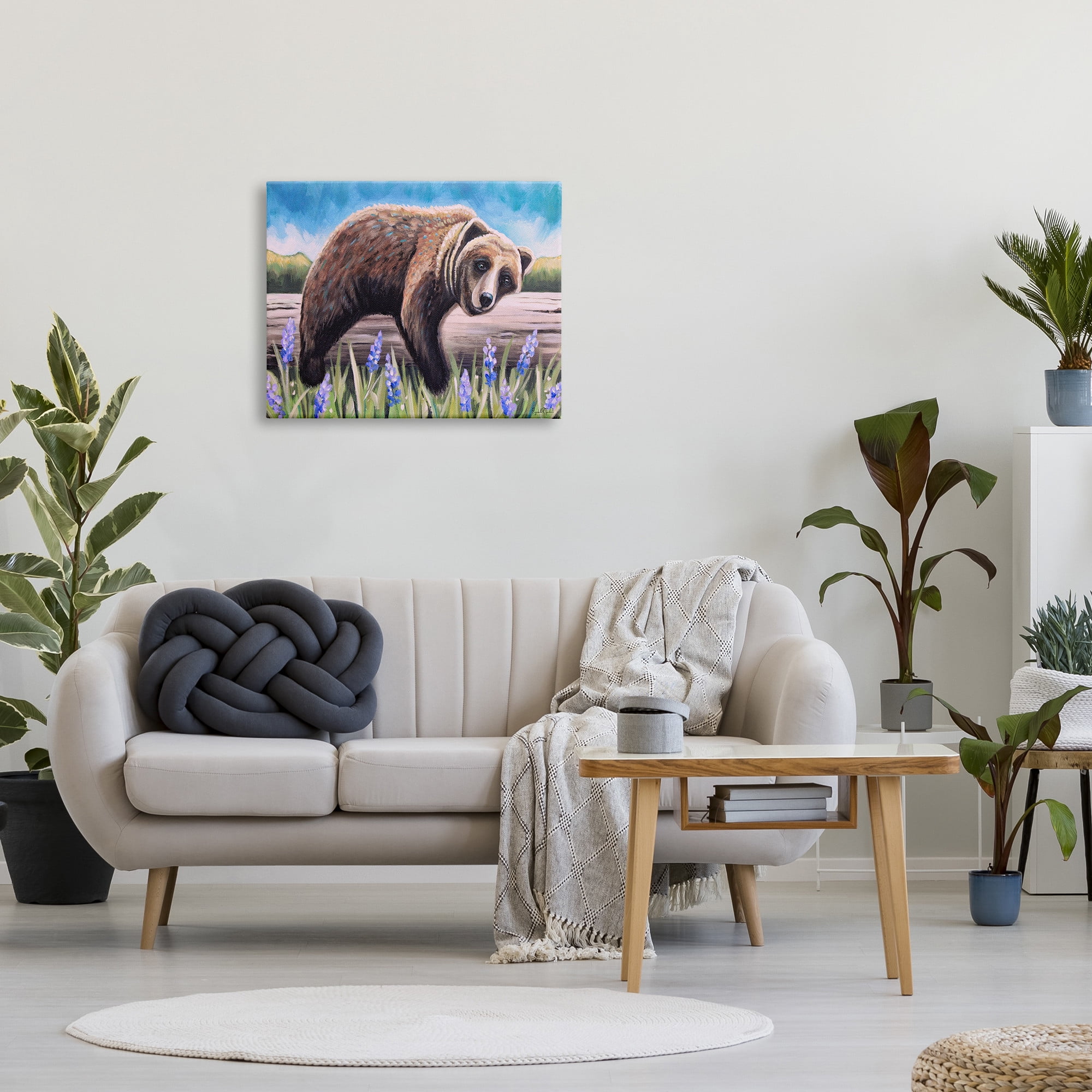 Stupell Industries Relaxing Bear Resting Tree Trunk Meadow Painting Gallery Wrapped Canvas Print Wall Art, Design by Elizabeth Tyndall