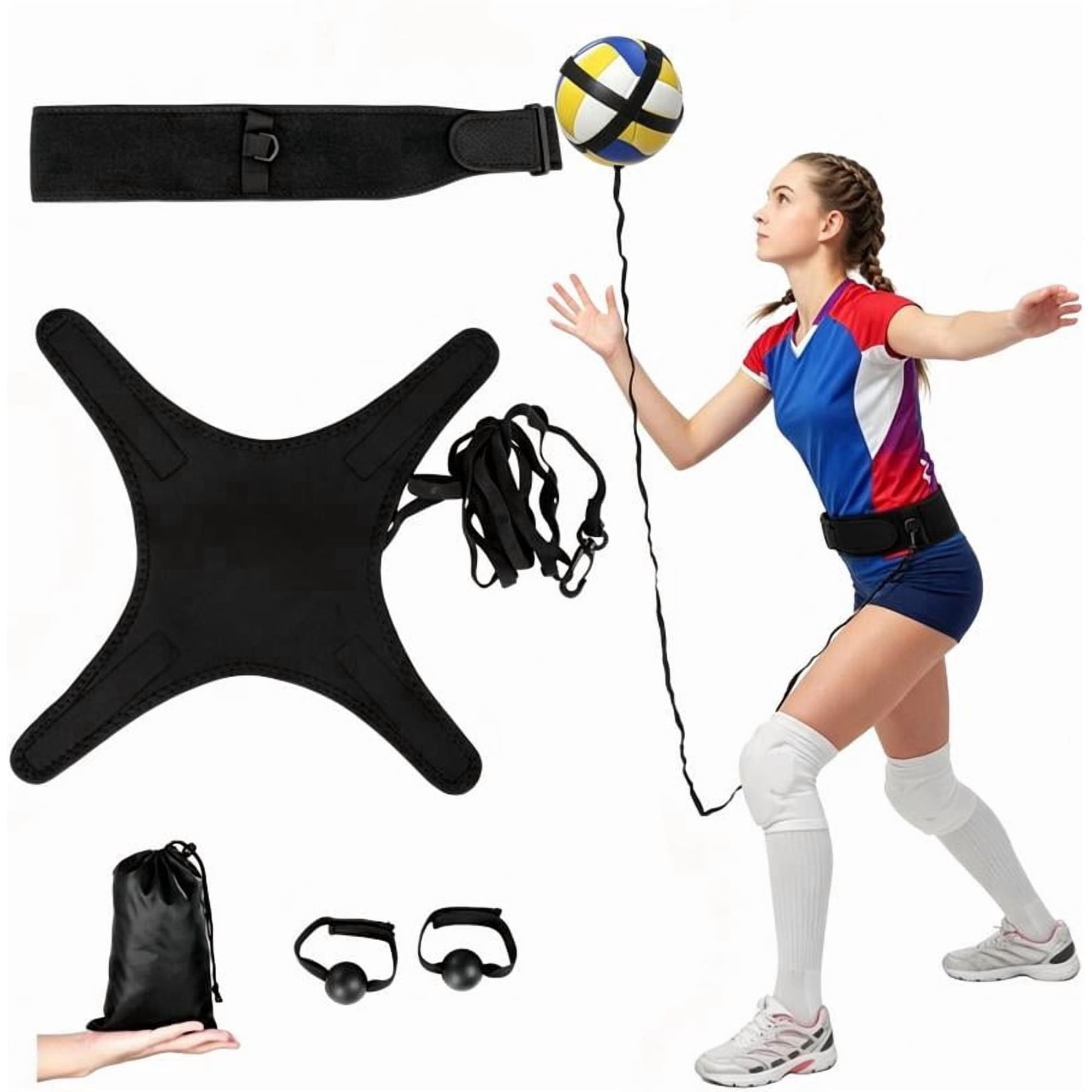 Volleyball Spike Trainer, Solo Training Aid with Adjustable Ball Pouch & 45-90" Elastic Cord, Durable Neoprene Waistband, for Serving, Spiking, Arm Swing Practice, Great Gift for Beginners