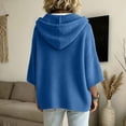 thumbnail image 3 of longantii Women's Hooded Knit Tops Soft Solid Color Drawstring Pullover Relaxed 3/4 Sleeve Oversized Knit Sweaters Daily Autumn Casual Loungewear Shirts Blue S, 3 of 6