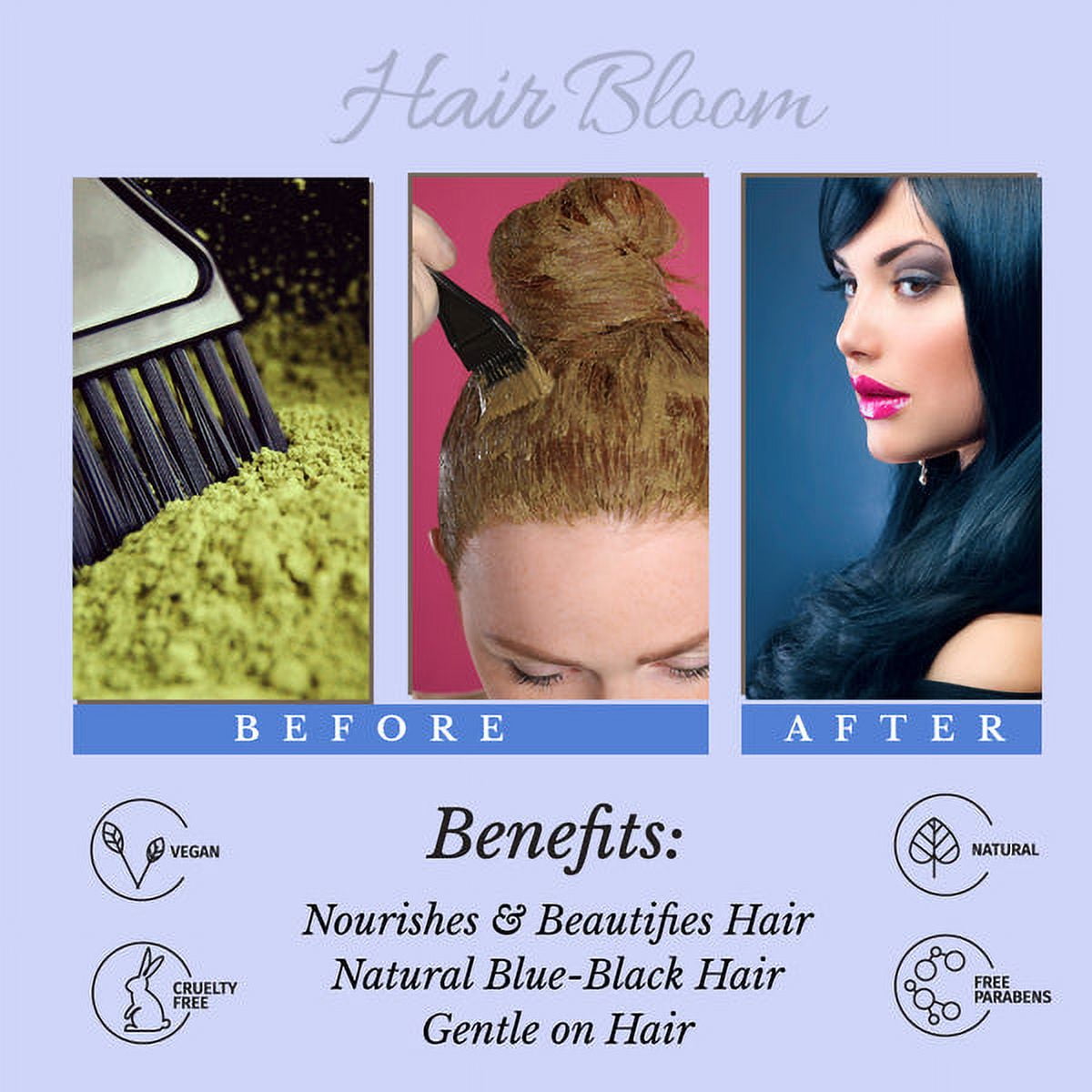 Pride of India Hair Bloom Natural Blue Black Hair Color Powder - 12 ct