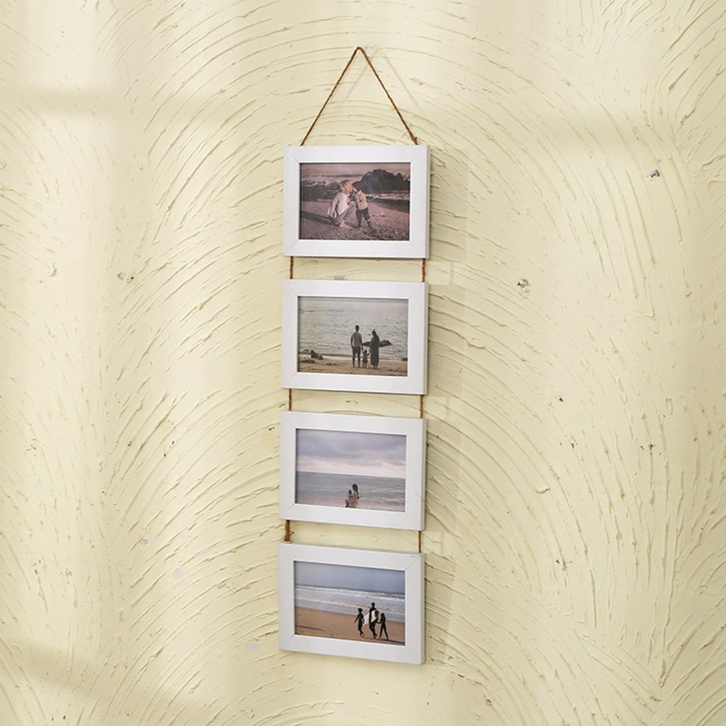 Tibvox Collage Picture Frames,4 Openings Hanging Photo Frame Set Display Horizontal Pictures for Wall Decors,4×6inch Photo
