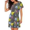thumbnail image 2 of Rateoe Geometric Print Women’s Nightdress – Cozy Cotton Short-sleeved Sleep Shirt, Loose-Fit Sleepwear, Perfect for Relaxing and Sleeping, 2 of 6