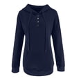thumbnail image 4 of QUYUON Women Button up Sweatshirts Winter Long Sleeve Shirts Hooded Sweatshirt Casual Button V Neck Hoodies Pullover Tops Solid Drawstring Pockets Fall Sweatshirts Sweater Coat Navy L, 4 of 8