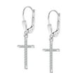 thumbnail image 6 of LeCalla 925 Sterling Silver CZ Cross Earrings for Men | Classic Micro Pave Cubic Zirconia Leverback Dangle Drop Earring 33MM, 6 of 8