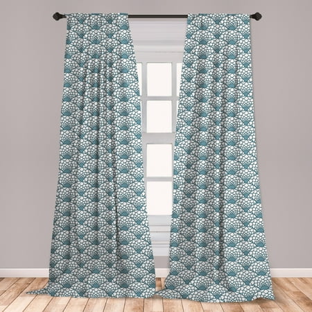 Vintage Teal Curtains Scale Curtains 2 Panels Set, Hand Drawn Fish Skin Pattern Geometric Half Circles Antique Vintage Inspirations, Window Drapes for Living Room Bedroom, Teal White, by Ambesonne ()