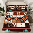 thumbnail image 2 of jejeloiu Vintage Cattle Hide Queen Sheet Sets,Rustic Western Aztec Flat Sheet,Boho Tribal Queen Fitted Sheet For Teens,Super Cozy Room Decor,4pcs, 2 of 7