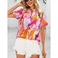 thumbnail image 3 of PRETTYGARDEN Boho Short Sleeve Floral Work Blouses for Women Dressy Casual V Neck Puff Sleeve Loose Chiffon Flowy Tops Shirts, 3 of 7