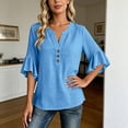 thumbnail image 4 of XuJwPNcy Womens T Shirts V Neck 3/4 Bell Sleeve Tops Trendy Ruffle Hem Blouse Casual Summer Outfits Ladies Soft Tees, 4 of 7