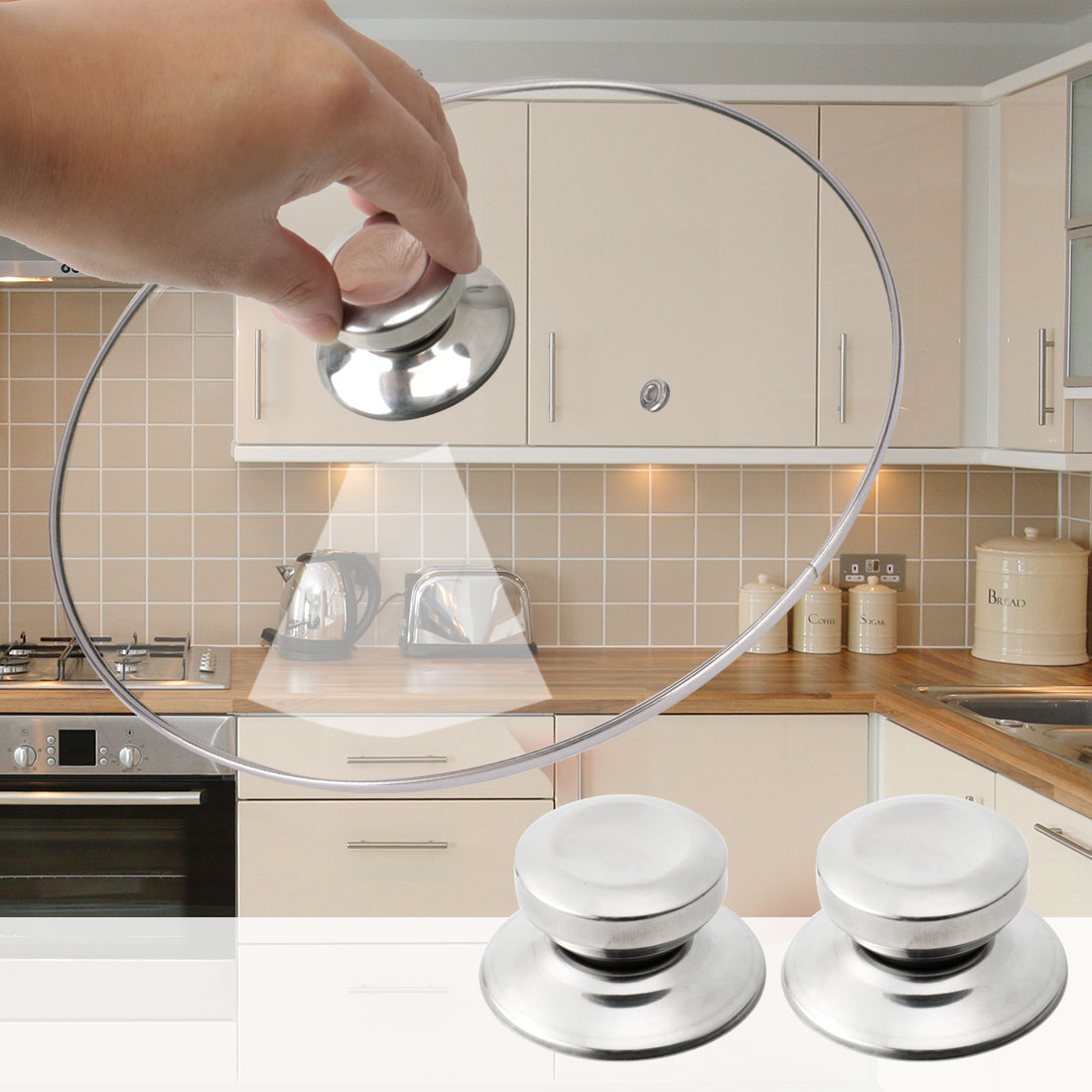 replacement parts for household kitchen cookware 6-piece pot lid knob wooden stainless steel pot lid handle universal kitchen cookware top heat-resistant pot lid knob