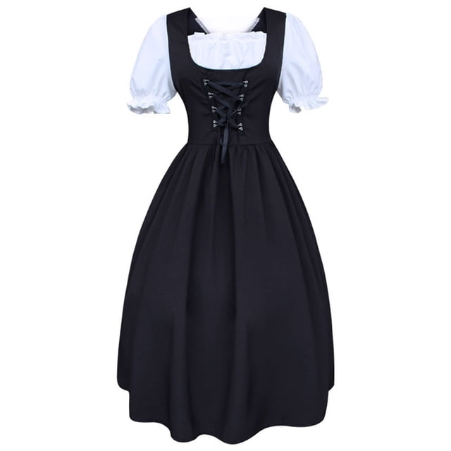 Robe Dirndl Style pour Femmes Midi à Manches Courtes Festival Scène Blanche Longue Robe Ensemble Complet Oktoberfest Rockabilly Bal