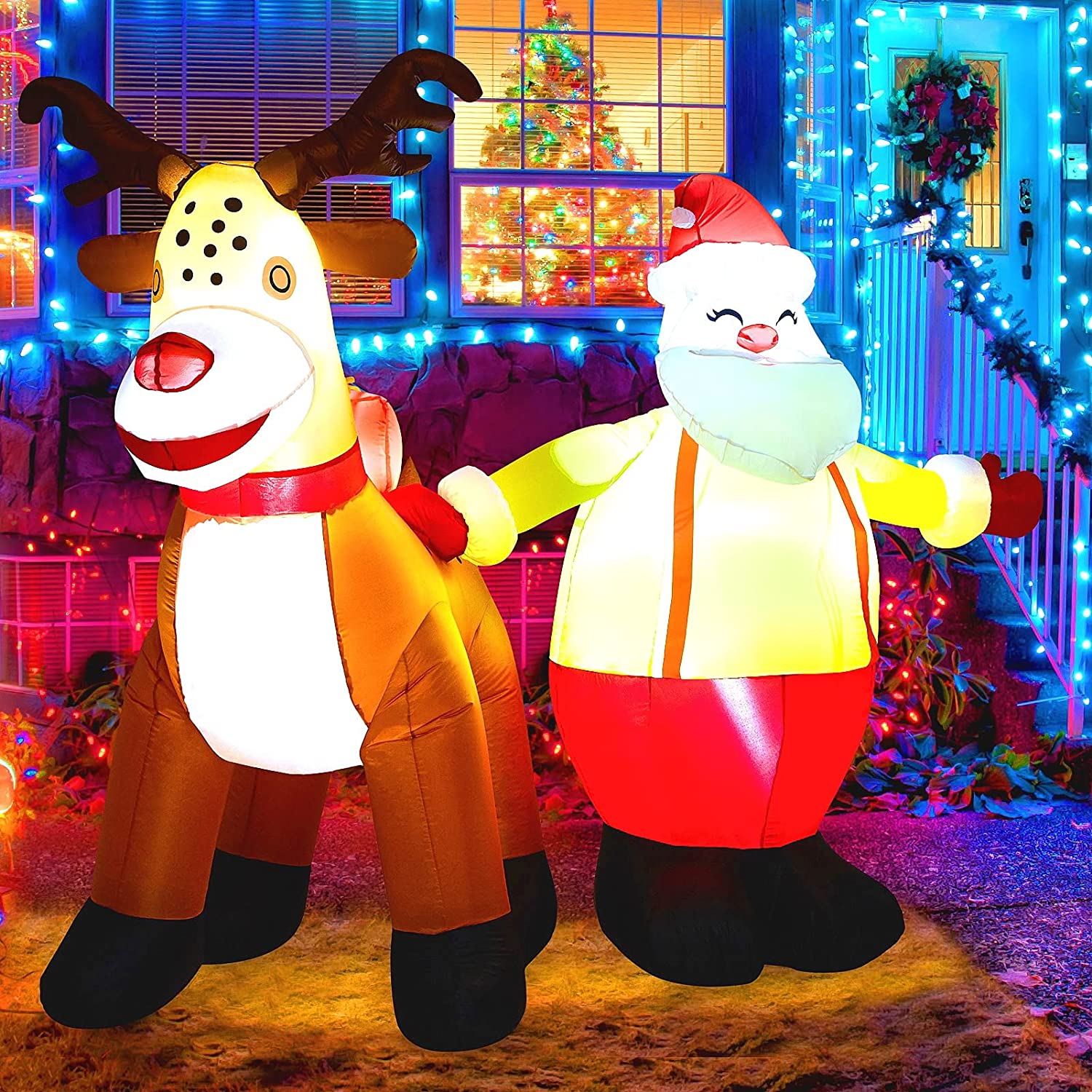 Litake Christmas Inflatables 7Ft Christmas Decorations Outdoor Inflatable Santa Reindeer