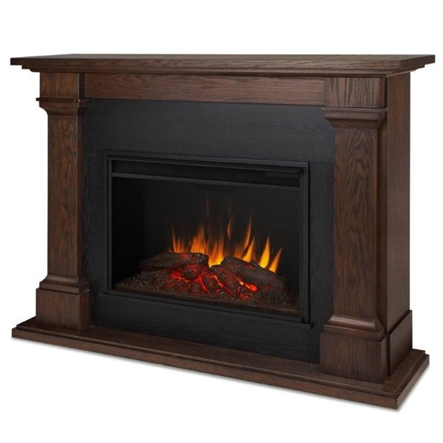 Bowery Hill Red Oak Chestnut Oak/Black Electric Fireplace Rectangular Adjustable Thermostat 63" Assembled