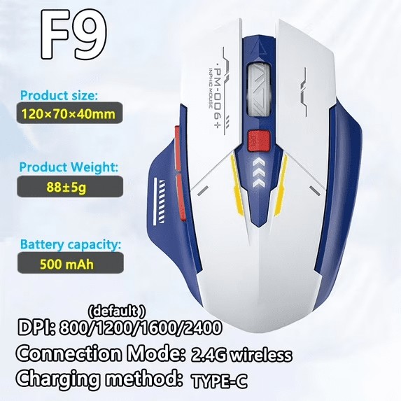 Inphic F9 Rechargeable Wireless Mouse Battery Level Display For Computer PC Laptop Silent Office Gaming Mouse