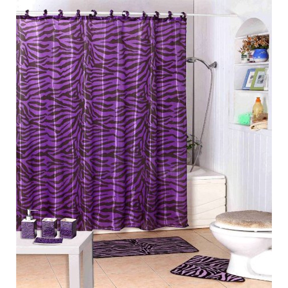 WPM Tenda Doccia Bambini Jungle Safari – Design Zebra Viola, Con 12 Anelli Decorativi, 70x72 Cm - 3