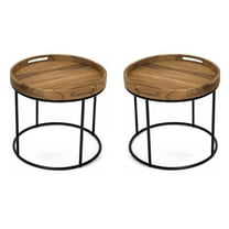 Home Square Metal End Table in Natural & Iron Finish - Set of 2