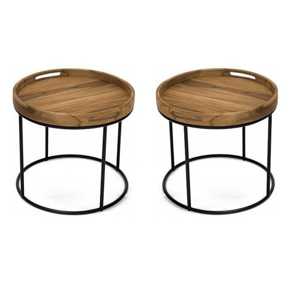 Home Square Metal End Table in Natural & Iron Finish - Set of 2