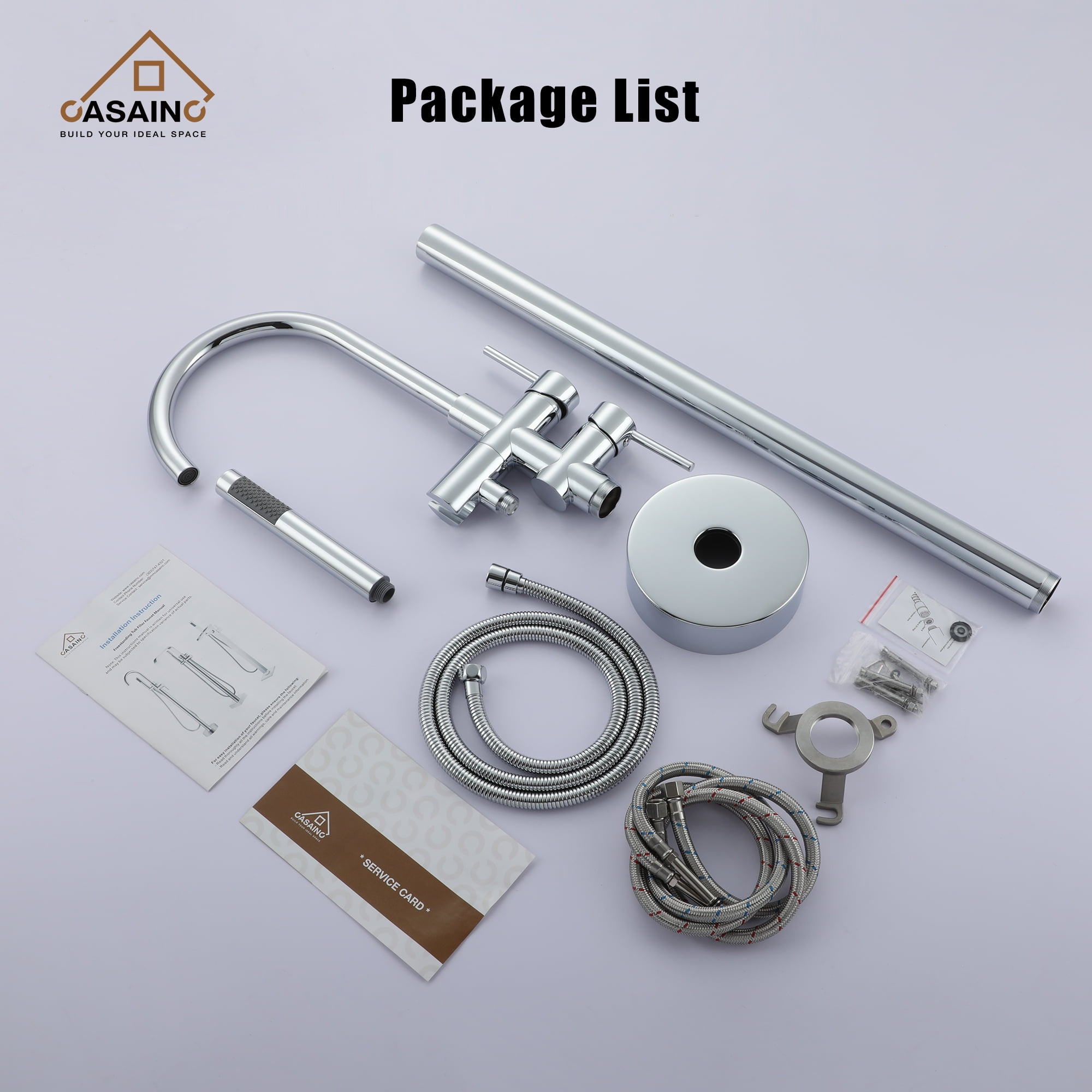 CASAINC 2-Handle Residentail Freestanding Bathtub Faucet with Hand Shower in Chrome