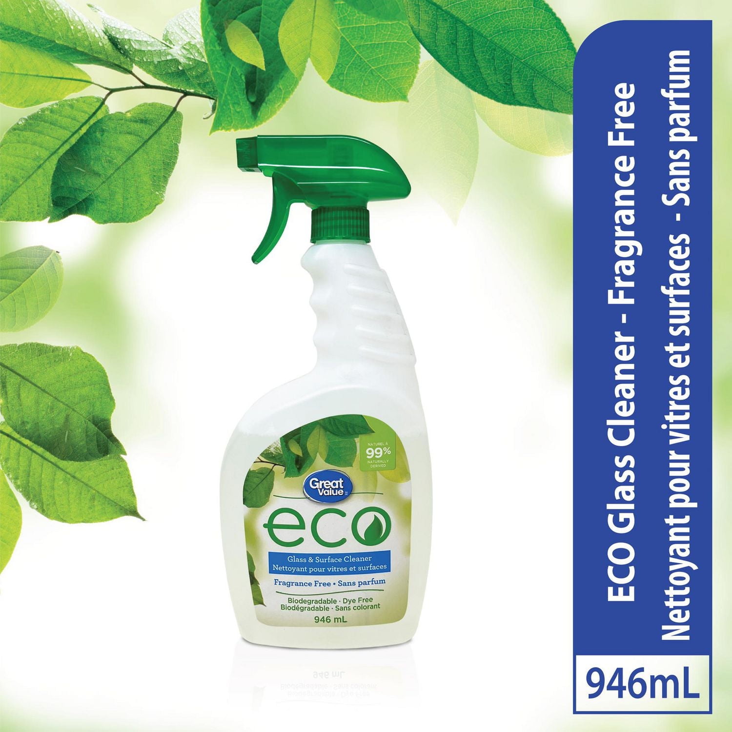 Great Value ECO Fragrance Free Glass and Surface Cleaner, 946 mL