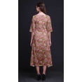 thumbnail image 2 of Bimba Cotton Brown Carnation Floral Printed Ladies Asymmetrical Pocket ShiftÂ&nbsp;DressÂ&nbsp;Short Sleeve V Neck MidiÂ&nbsp;Dress-Large, 2 of 5