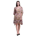 thumbnail image 1 of Bimba Goldenrod Floral Holly Leaves & Blossom Short Caftan Midi Dress Beach Swimwear Cover up Womens Kaftan-XL-3X, 1 of 5