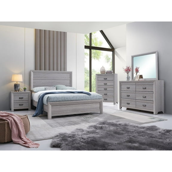 Contemporary Rustic Style 6Pc King Size Panel Bed Gray Finish Wooden Storage Master Bedroom Set