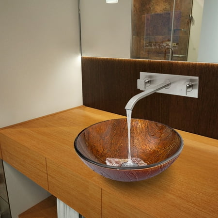 Sink And Faucet Sets VIGO Kenyan Twilight Glass Vessel Sink and Titus Wall Mount Faucet Set in Brushed Nickel ()