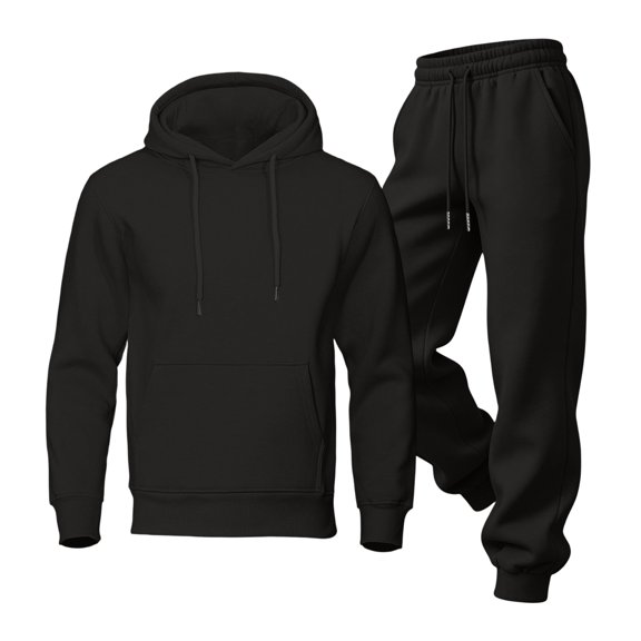 Delconic Mens Fleece Lined Hoodie and Jogger Sweatpants Set Loose Fit Pullover Hooded Tracksuit for Autumn Winter Casual Wear Black L