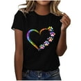 thumbnail image 2 of Lilgiuy National Pet Day Dog Paw Love Heart Print T-Shirt for Women Summer Short Sleeve Graphic Tee Shirts Blouse Colorful Dog Mom Tee Tops Casual Crewneck Tees(Black,2XL), 2 of 4