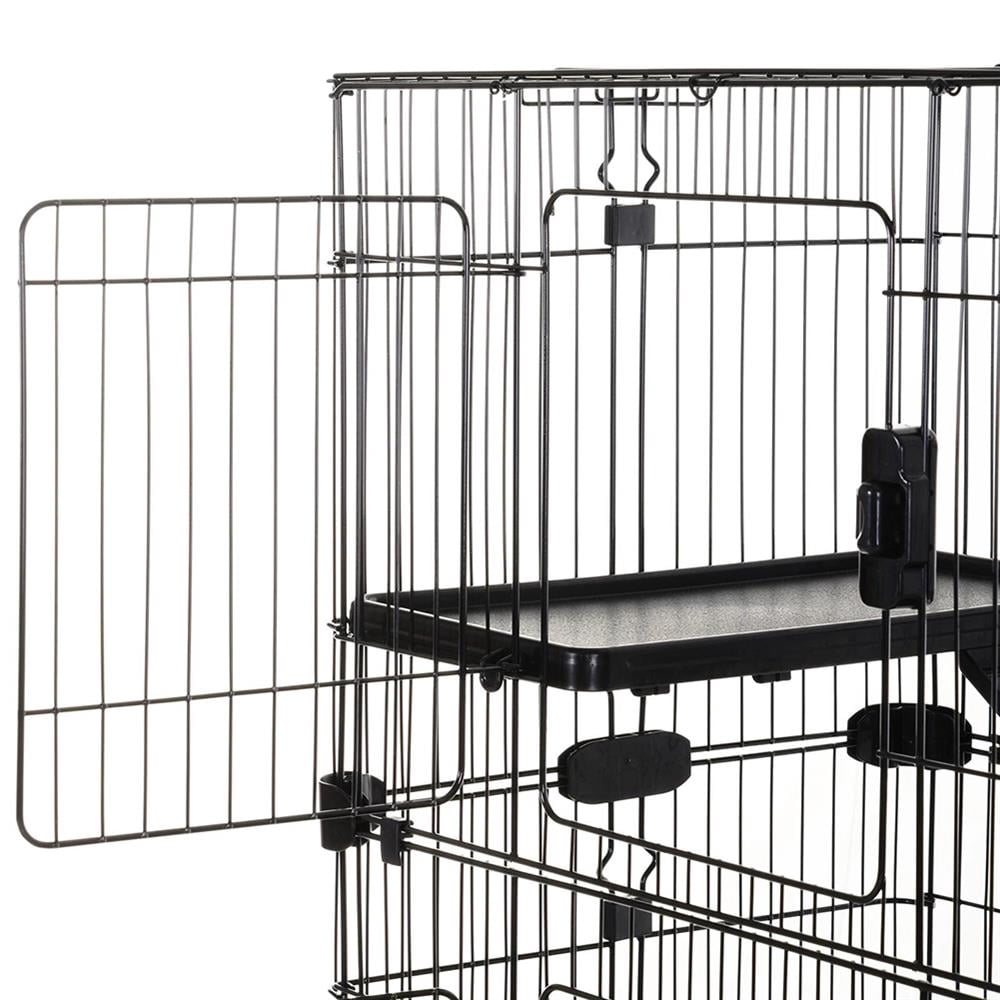 Topcobe 32"L 6-Level Small Animal Cage Rabbit Hutch with Universal Lockable Wheels, Slide-out Tray for Bunny, Chinchillas, Ferret, Indoor Outdoor Pet Shelter, Small Animal Habitat, Black