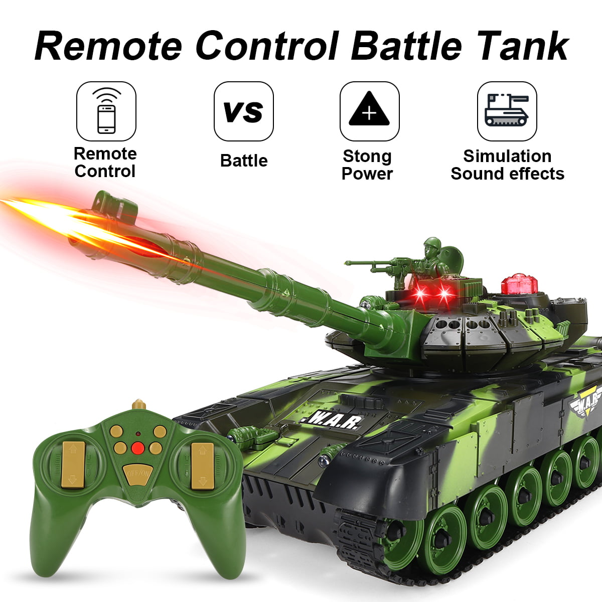 2.4G RC Battle Tank Crawler Remote Control Toys Car Light Effect Launch Model 