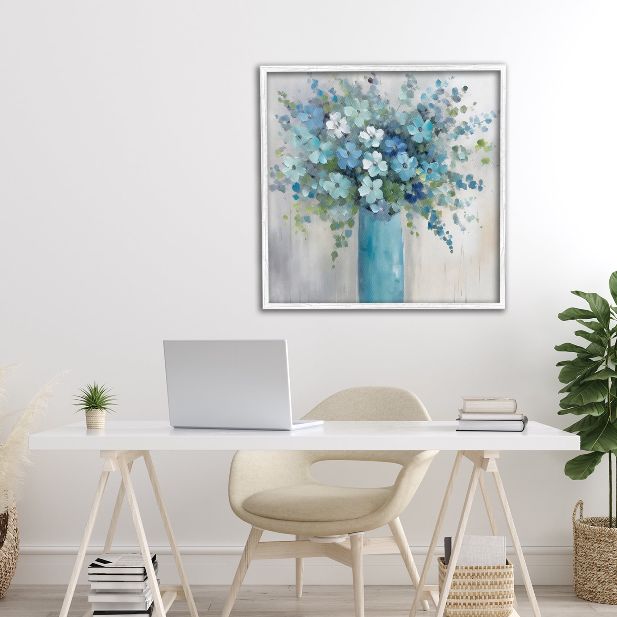 Stupell Industries Indigo Bouquet in Blue Vase White Framed Giclee Art, design by Creative Studio