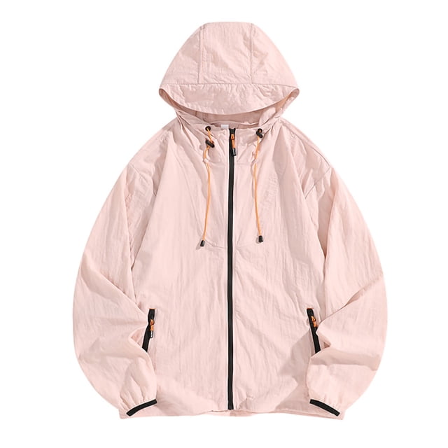 Pisexur Veste à Capuchon de Protection Solaire UPF 50+ pour Homme, Légère, Respirante, Séchage Rapide, Couleur Unie, Fermeture Éclair, Haut d'Extérieur pour Pêche, Randonnée, Plage, Été, Tenue Décontractée, Rose, 2TG