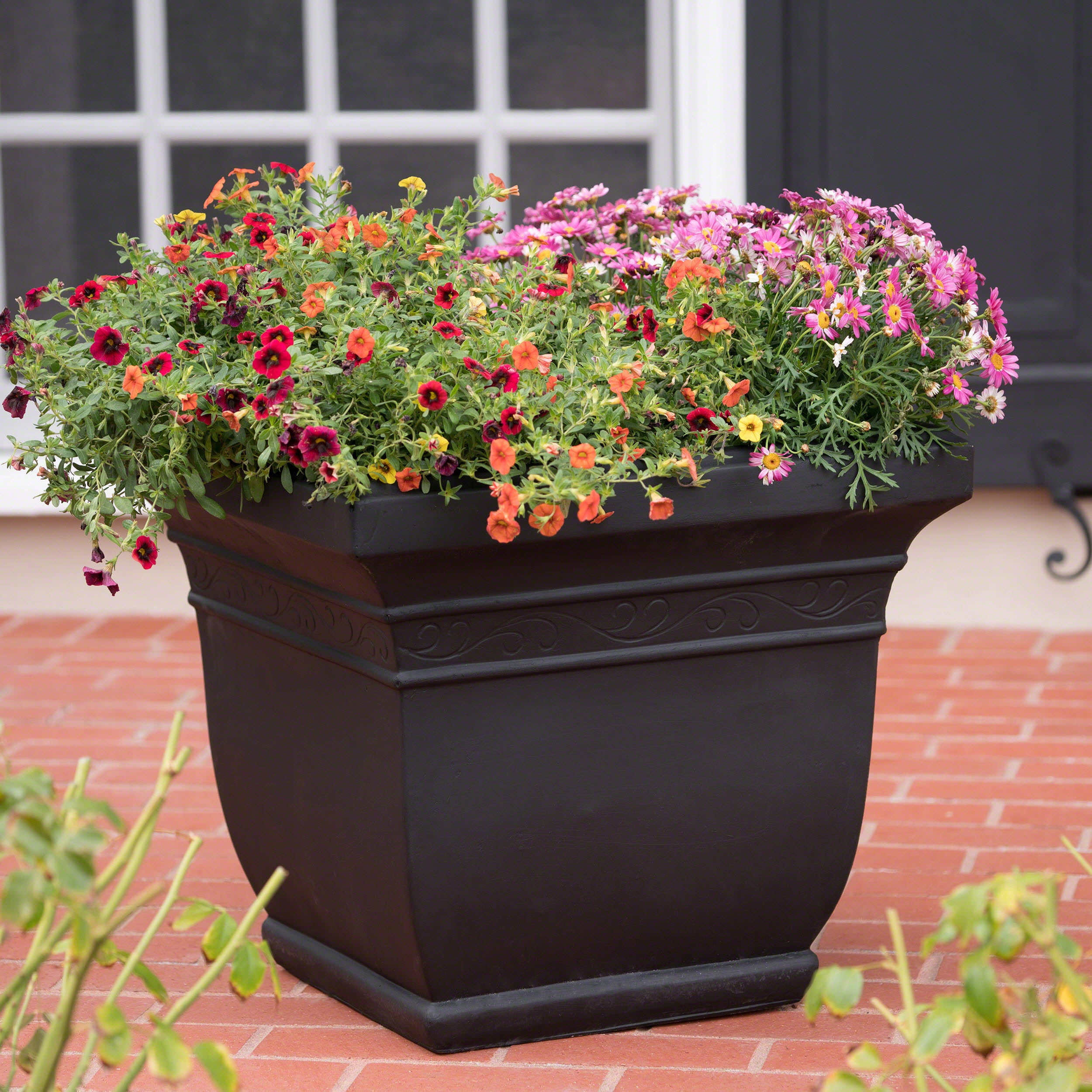 Azalea Outdoor Cast Stone Planter, Matte Black 