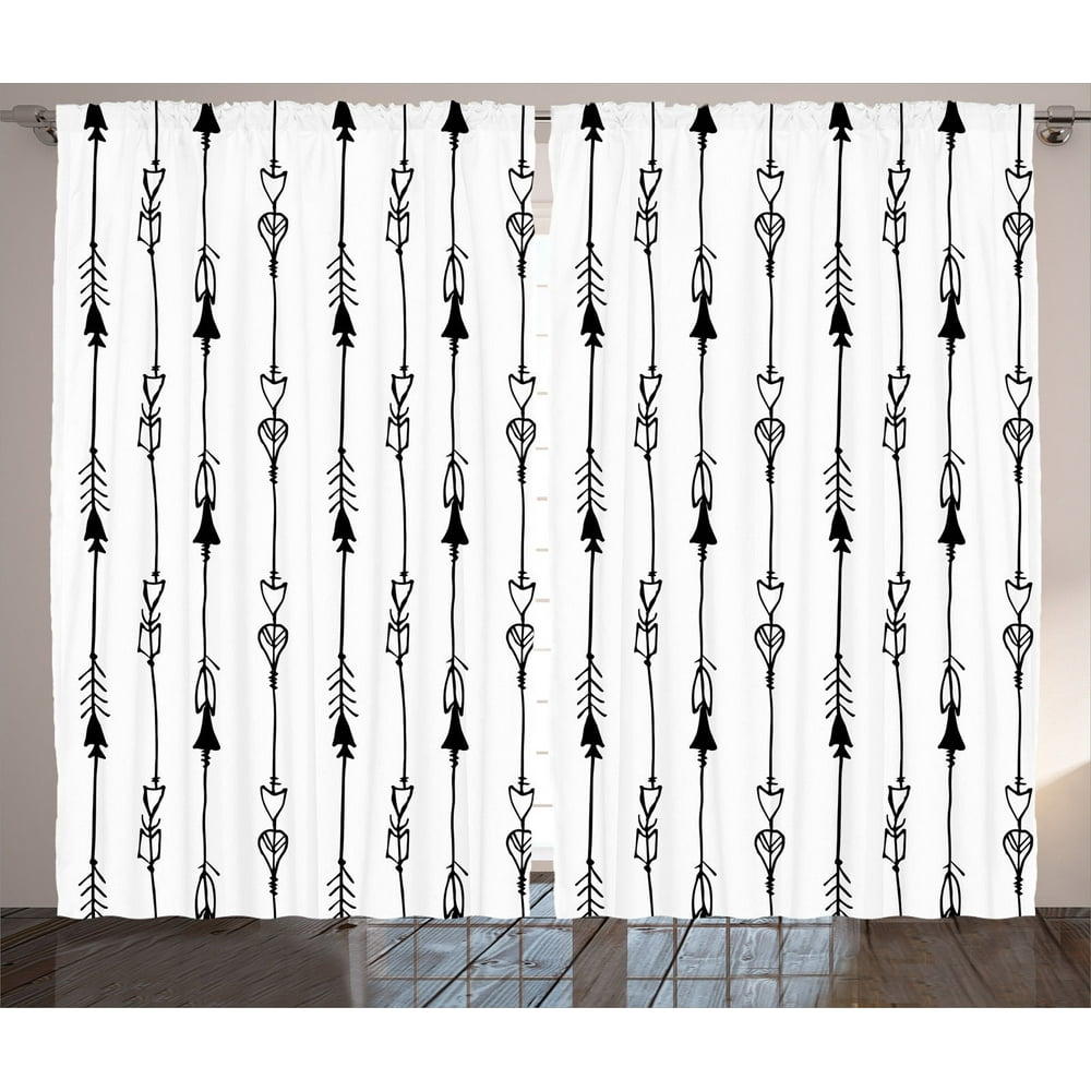 Arrow Decor Curtains 2 Panels Set, HandDrawn Linked Endless Arrows