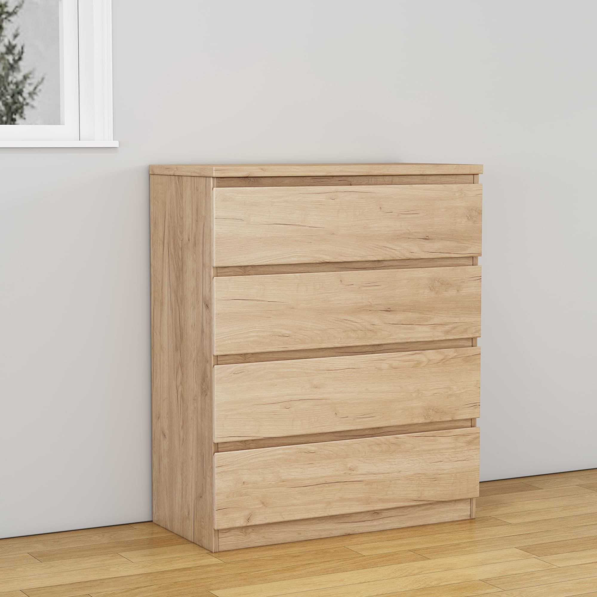 Leumius 4-Drawer Dresser with Handle-Free Design,31.5" W Modern Storage Chest of Drawers for Bedroom/Closet/Living Room,Natural
