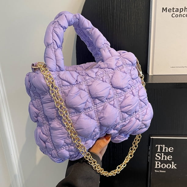 Bolsa De Hombro Gepolsterte Damen-Umhängetasche mit Reißverschluss, Baumwoll-Tragetasche, leicht (lila)