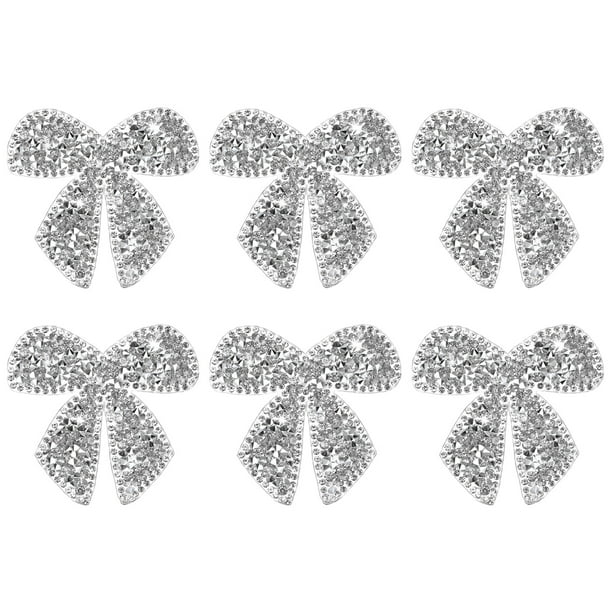 Uxcell 6-Pack Parches de Strass en Forma de Lazo de 6cm Adhesivos Plateados para DIY/Ropa/Zapatos/Bolsas