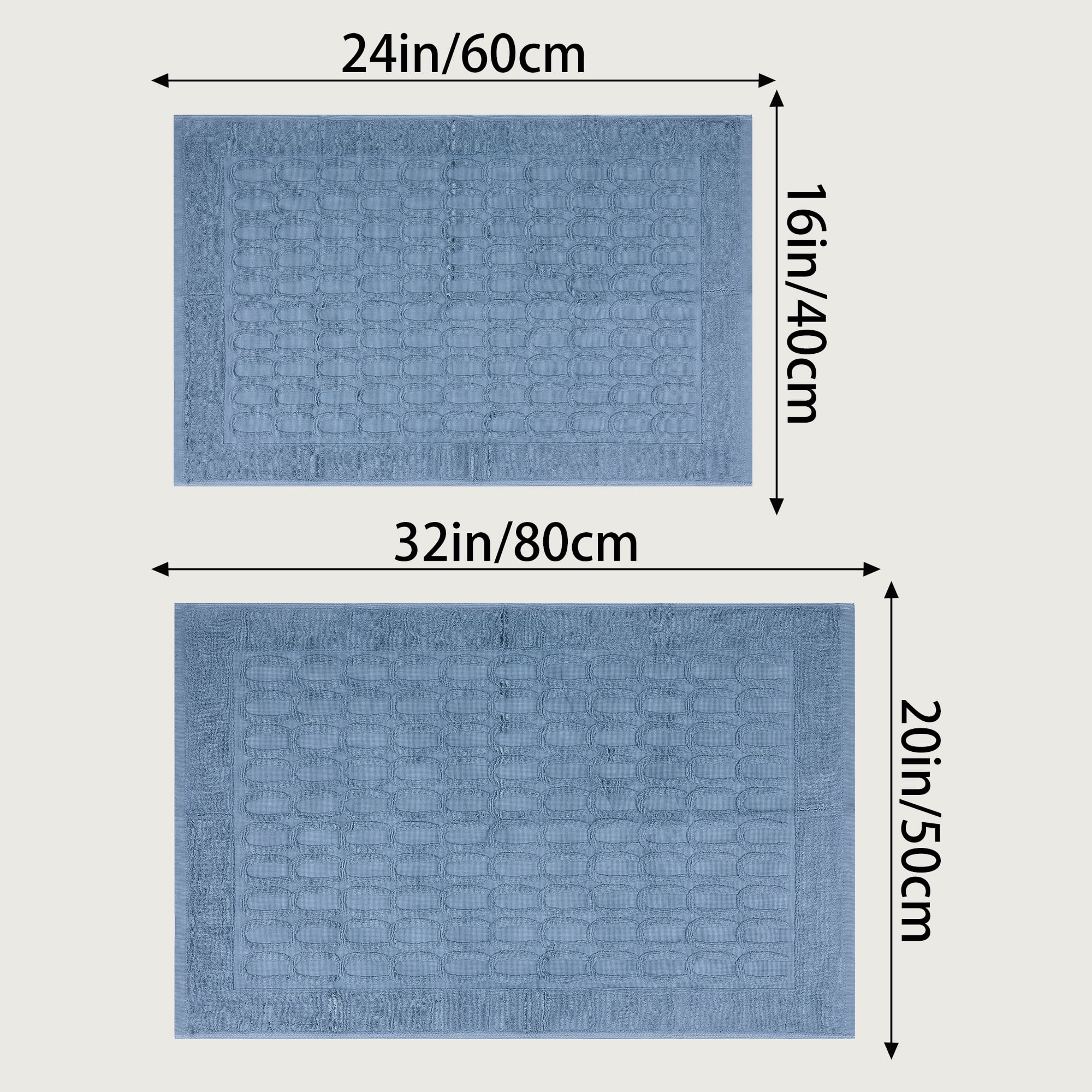 Unique Bargains Washable Textured Cotton Bath Rug Water Absorbent Mat Blue 20" x 32"