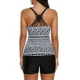 thumbnail image 3 of Women's Monochrome Geometry Print Sporty Tankini Swimsuit, 3 of 5