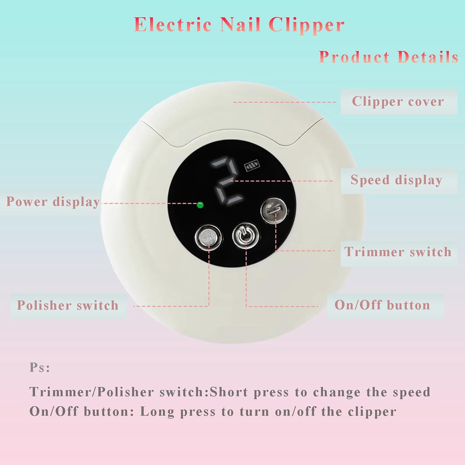 Aorsher 3 in 1 Electric Nail Clipper, Automatic Nail Clipper with Light and 3 Speeds, Scrap Storage Design, Rechargeable Safety Trimmer for Adults and Elderly, Champagne