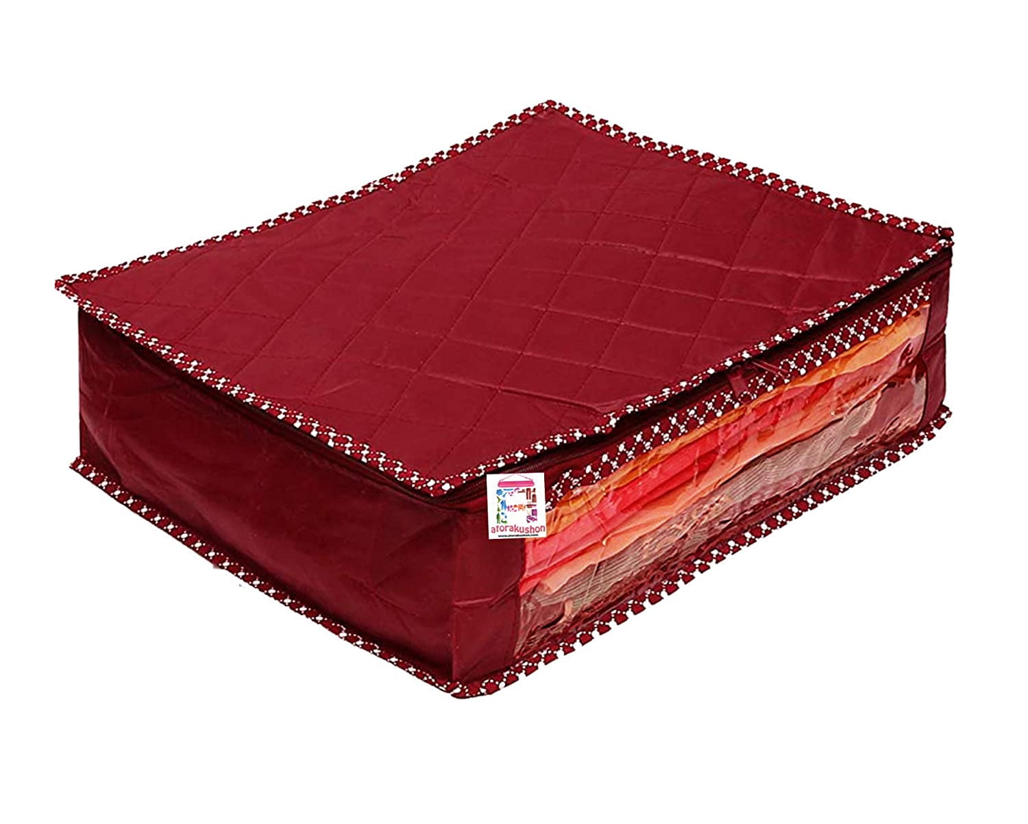 atorakushon Parachute Fabric Saree Garments Covers Clothes Storage sari Bag Wardrobe Organizers Double Zip Lock For Dress Accessories 2 Pieces Maroon