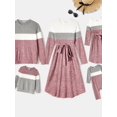 thumbnail image 2 of Family Matching Casual Classic Color block Rib Knit Belted Dresses Long Sleeve Sets, 2 of 8