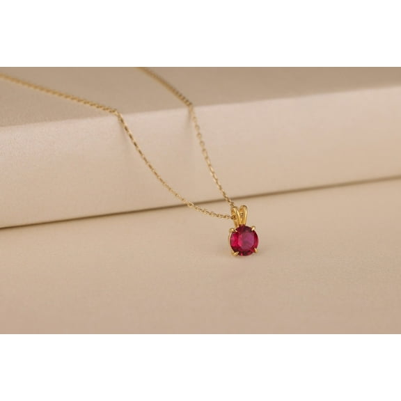 Ruby Necklace For Women in 14K Yellow Gold Plated, Unique Gemstone Pendant, Round Red Stone Necklace, July Birthstone Pendant Necklace to Mom